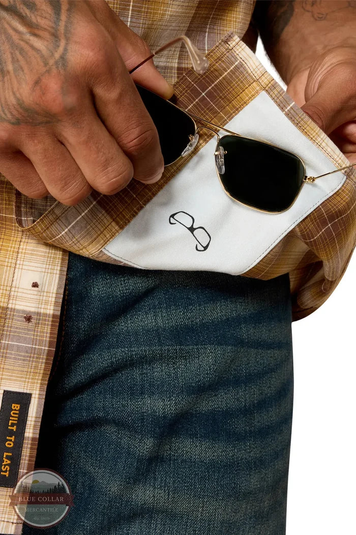 Ariat 10071549 Rebar Made Tough DuraStretch Work Shirt in Wood Thrush Brown pocket cleaner detail view