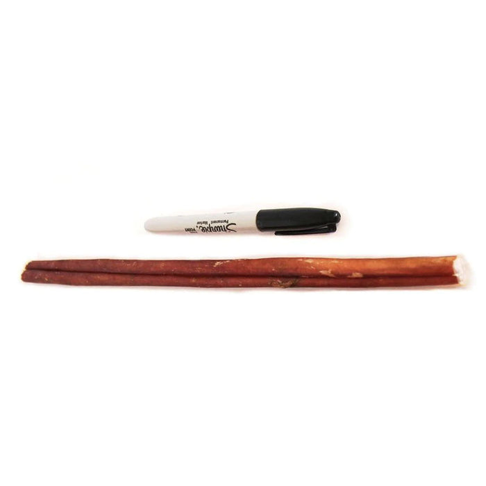 Size 12" Bully Stick Odor Free 16oz compared to a pen