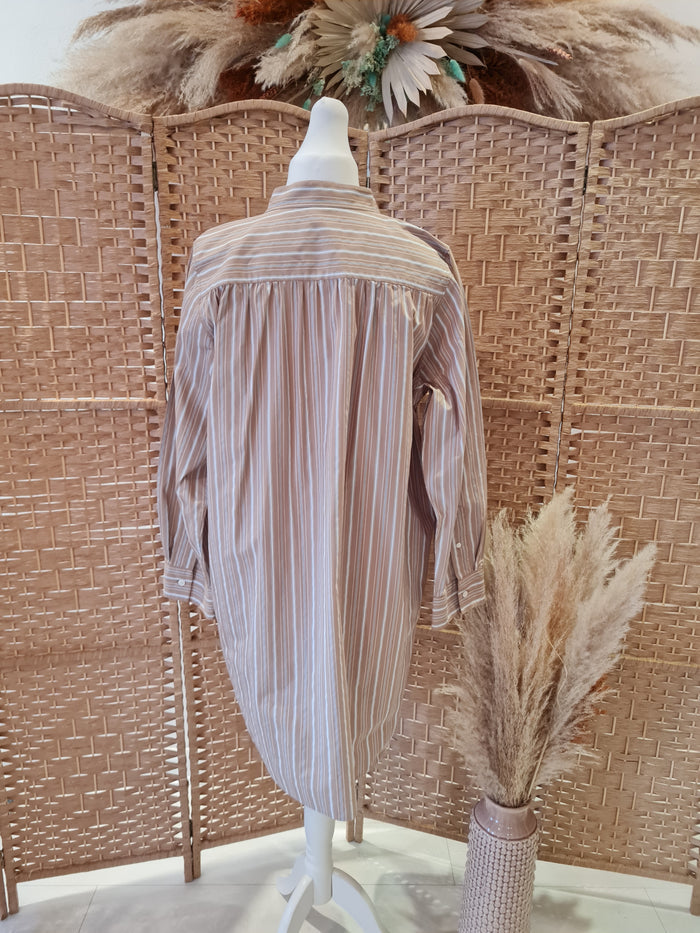 Arket Organic Camel Stripe Shirt Dress New 44