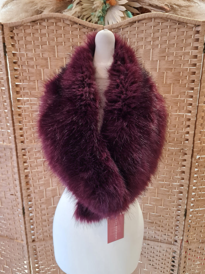 Burgundy Fur Scarf