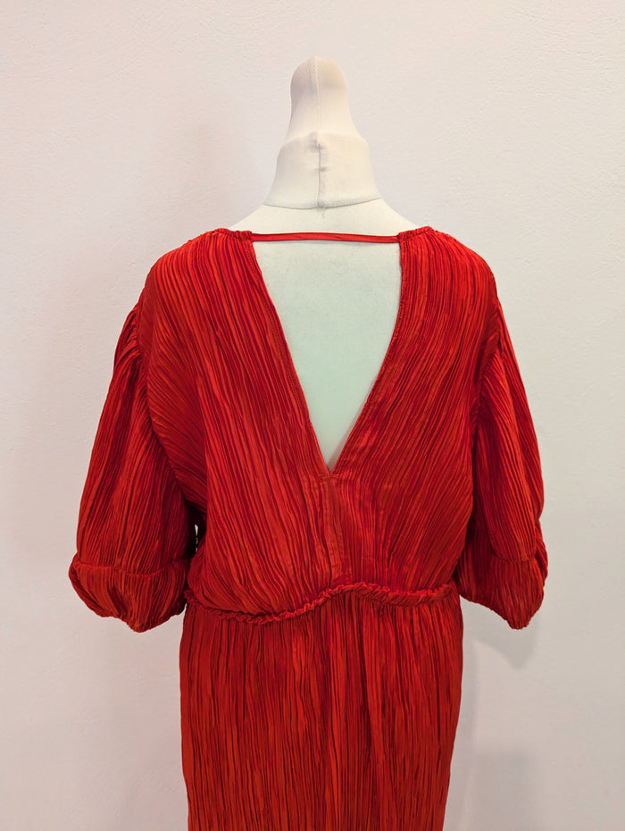 By Anthropologie Red Pleated Dress S