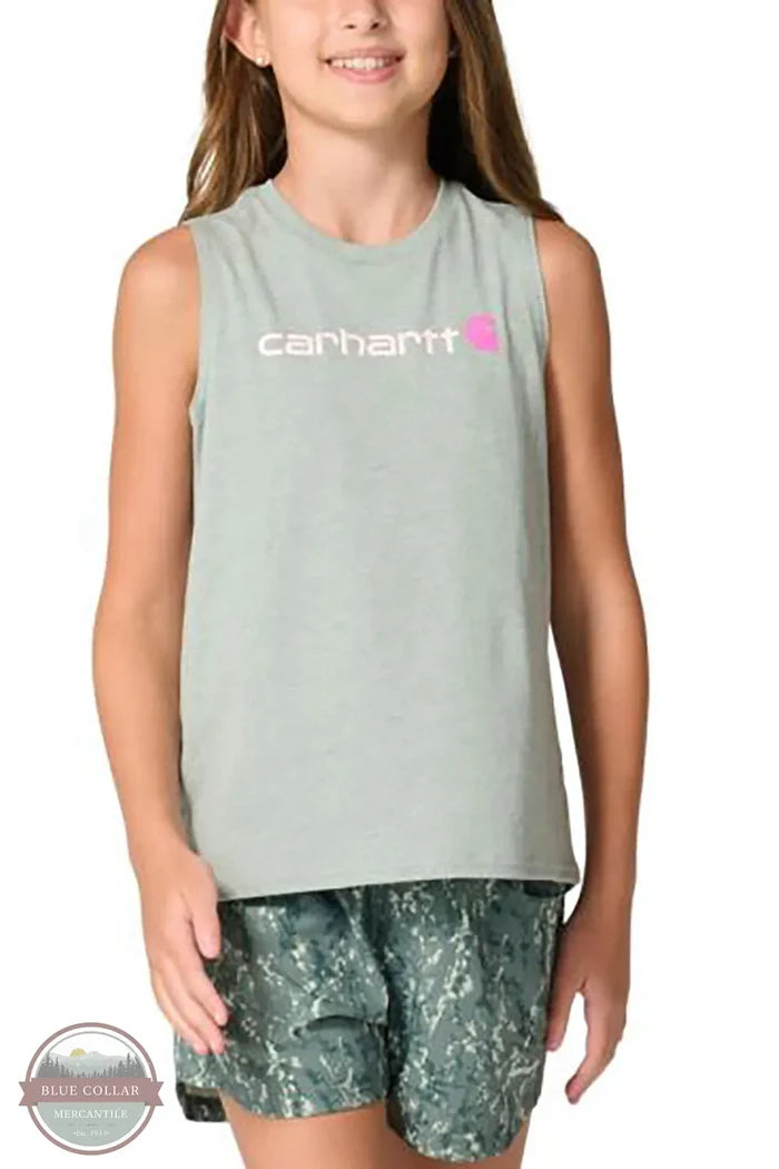 Carhartt CA7184-GN7H Girls Sleeveless SUV T-Shirt in Green front view