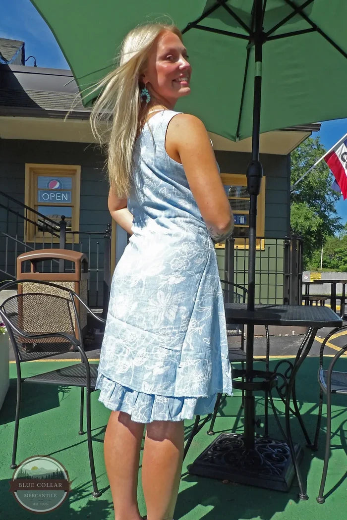 Dash DR4035 Floral Dragonfly Double Ruffle Tank Dress in Blue back view