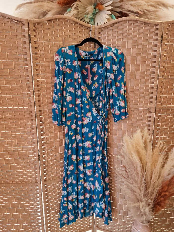 Dunnes Teal Floral wrap dress 10
