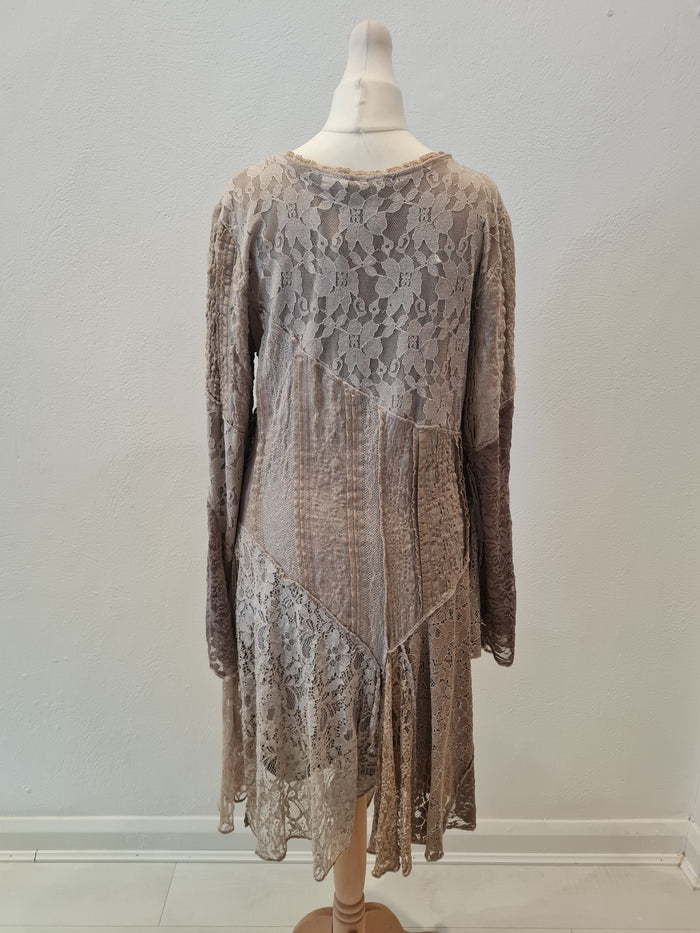 Eliza Cavaletti taupe Lace Dress Size 12/14