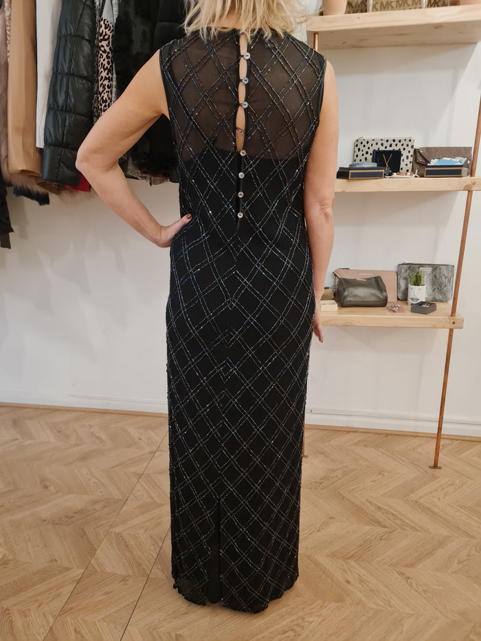 Elspeth Gibson Black Beaded Evening Dress 10/12