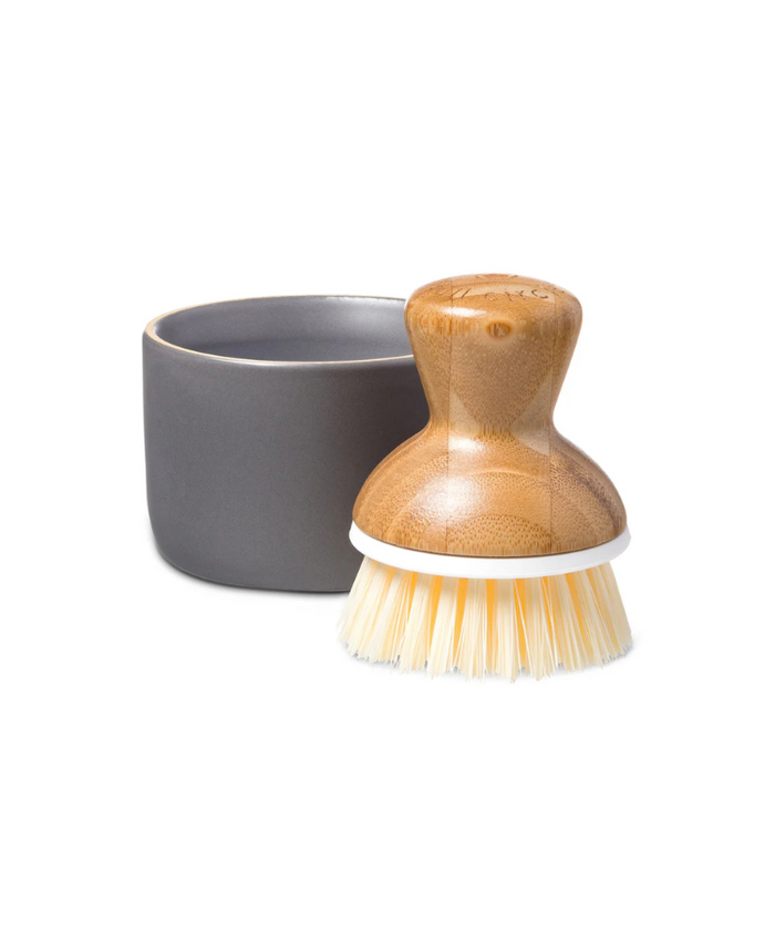 Full Circle Bubble Up Dish Brush & Ceramic Dish, Gray