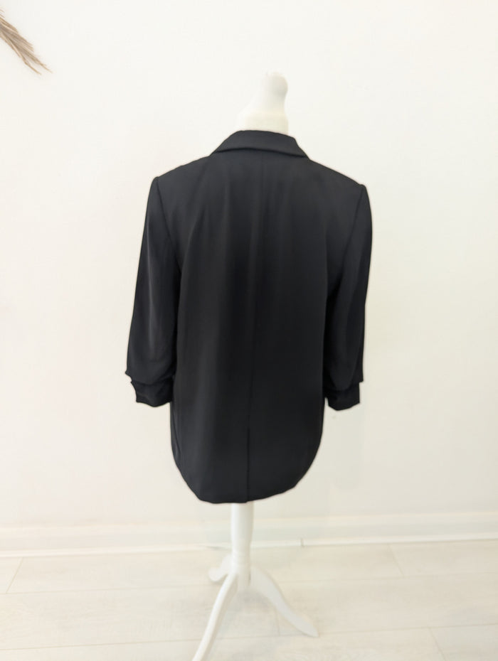 H&M Black Ruched Sleeve Blazer L