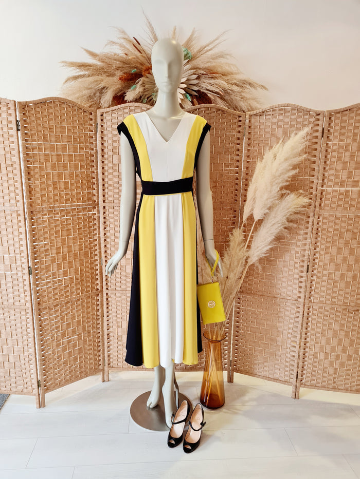 Hobbs Black/Mustard Maxi Dress 16
