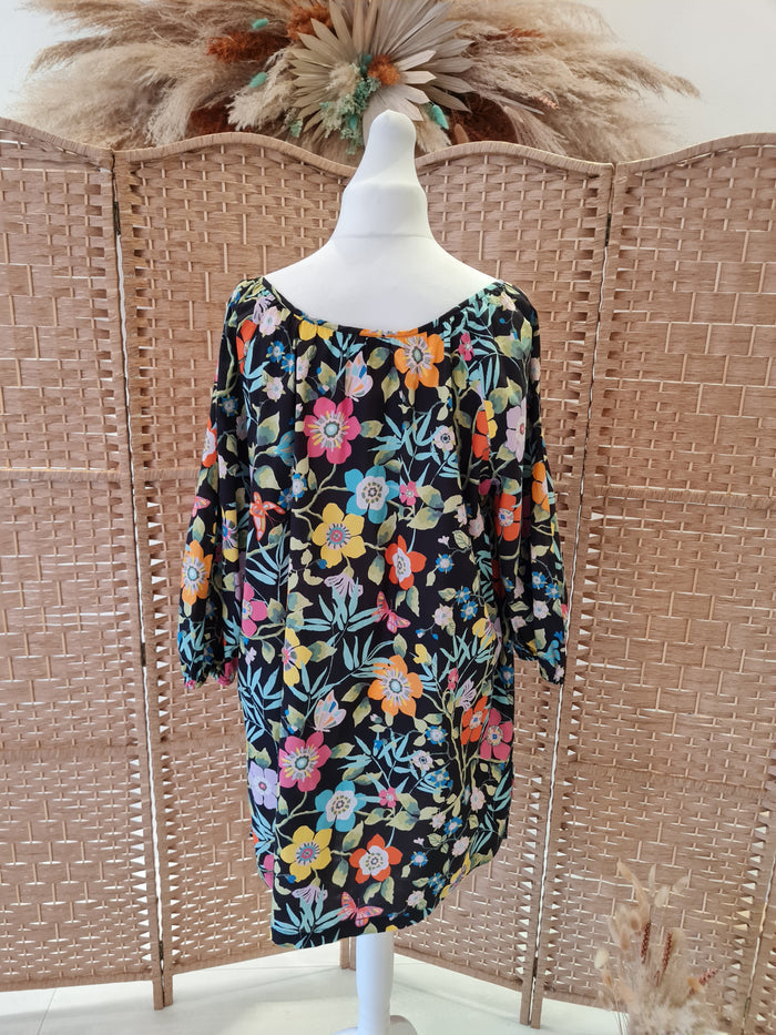J Crew Black Floral Tunic Dress XL