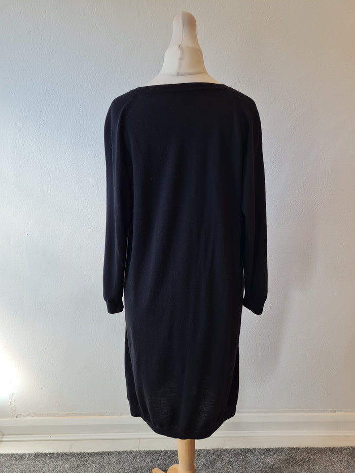 Jaeger Black Button Front Dress Size L