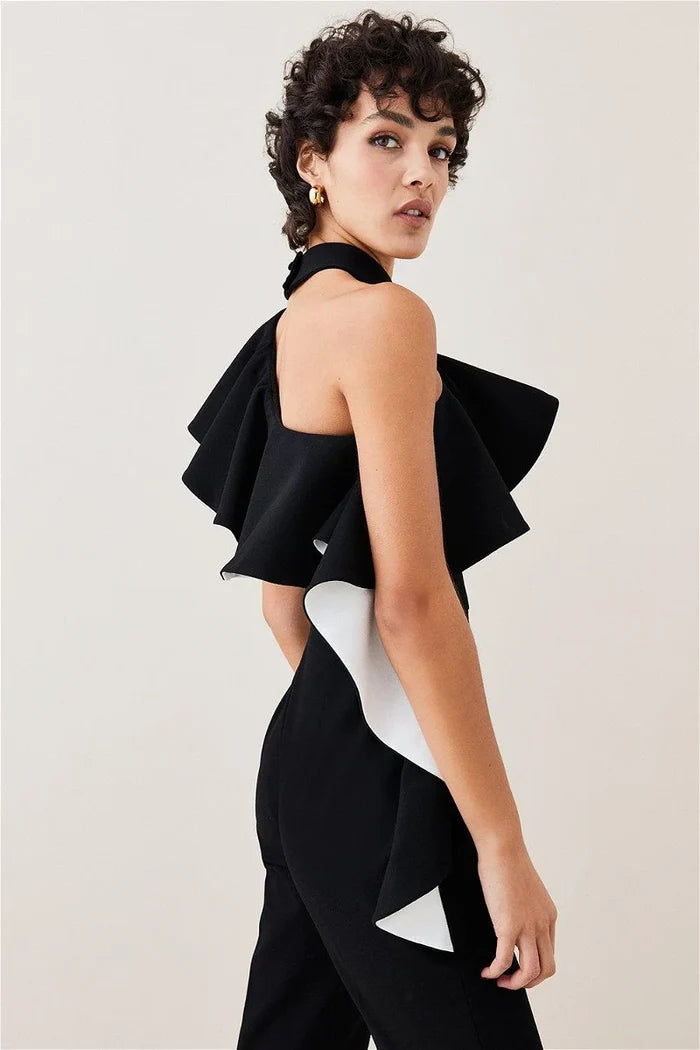 Karen Millen Black & White Halter Jumpsuit 14 NWT RRP £350