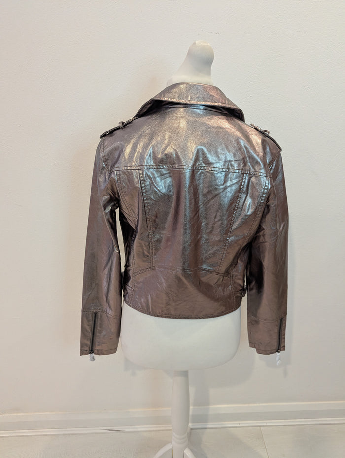 Love & Roses metallic biker jacket NWT 12