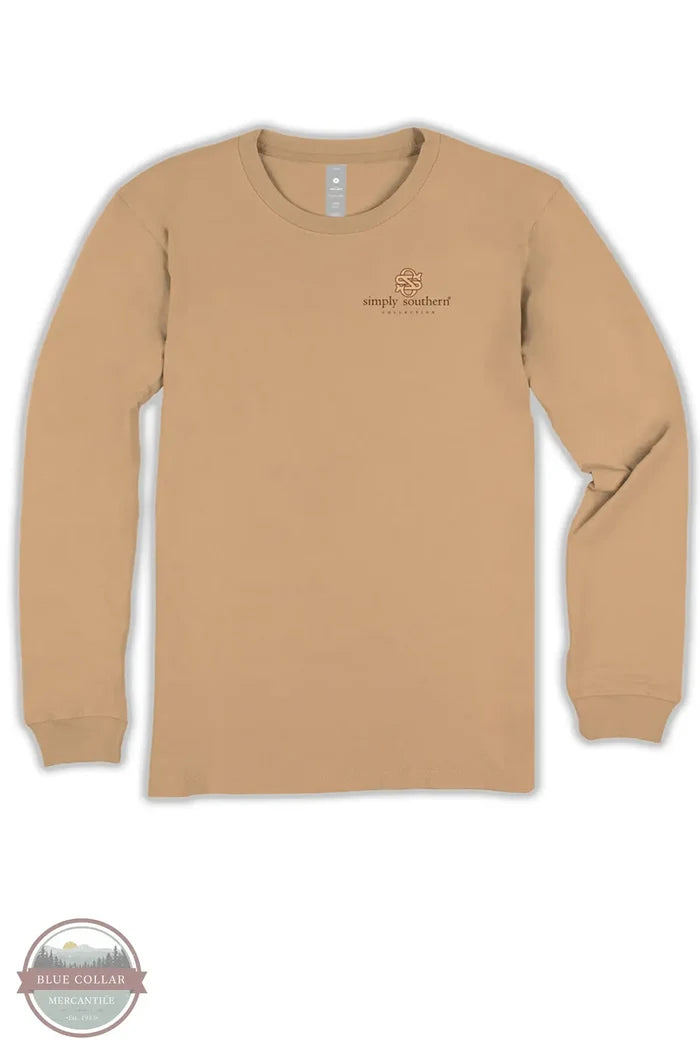 Simply Southern LS-BLESSED-BISQUE Ladies Simply Blessed Long Sleeve T-Shirt front view with pocket imprint
