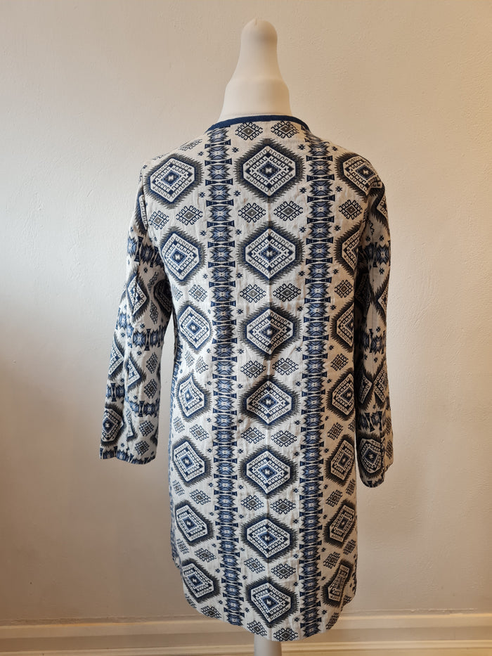 Luxzuz Blue/Cream Aztec Longline Jacket 10/12