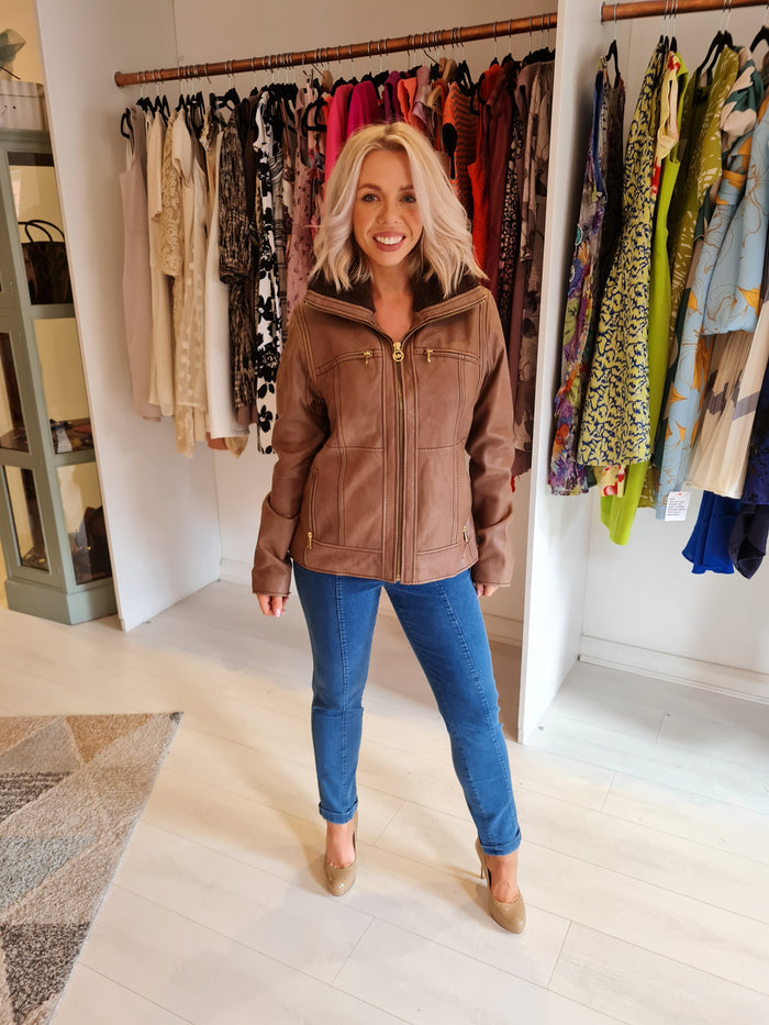 Michael Kors Brown Leather Jacket Size 12