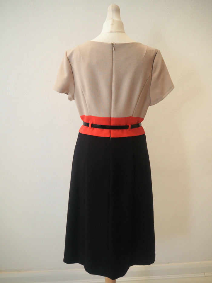 M&S Cream,Coral & Black dress Size 10
