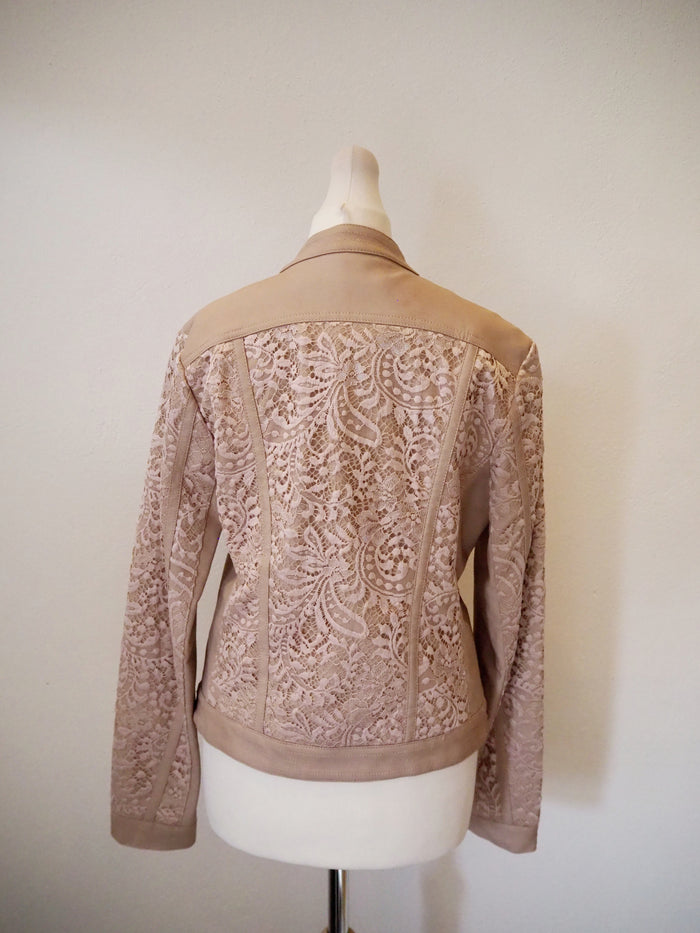 Rino & Pelle Taupe Lace/Pleather Jacket 10