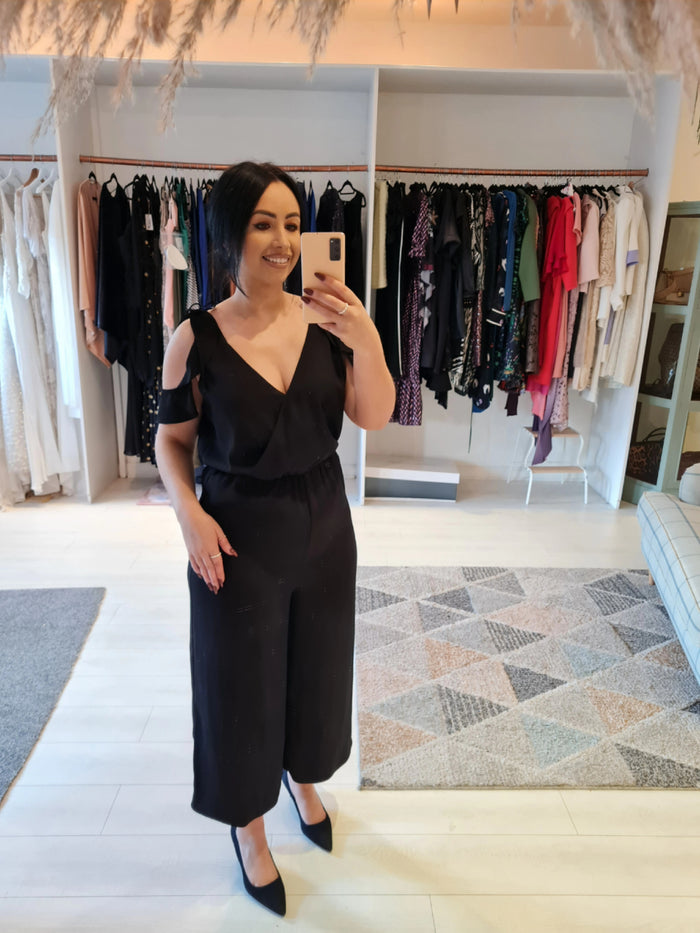 River Island Black Crop Leg Jumpsuit Size 14 NWT £48