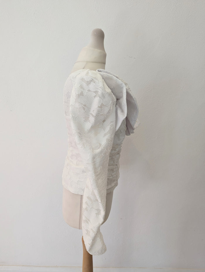 Self Portrait White Lace Puff Shoulder Top 10