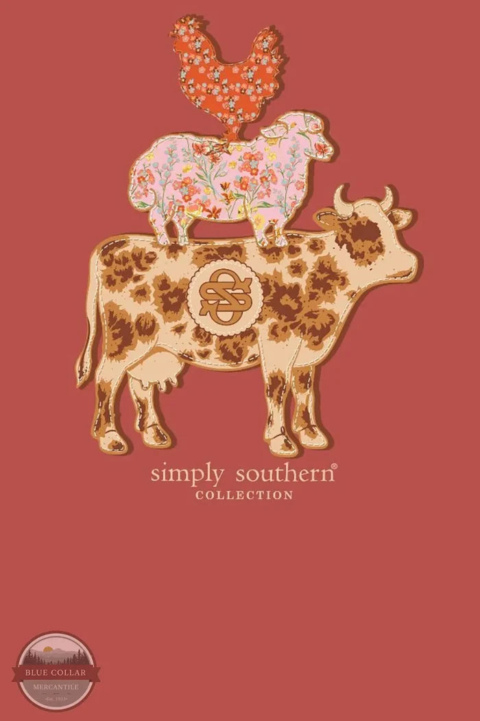 Simply Southern SS-FARM-MAPLE Ladies Farm Animal Short Sleeve T-Shirt in Maple image of print shown