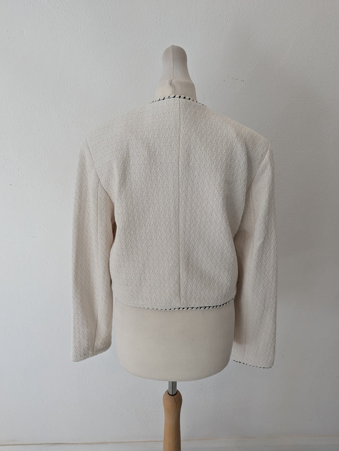 Stradivarius White Black Trim Jacket M NWT