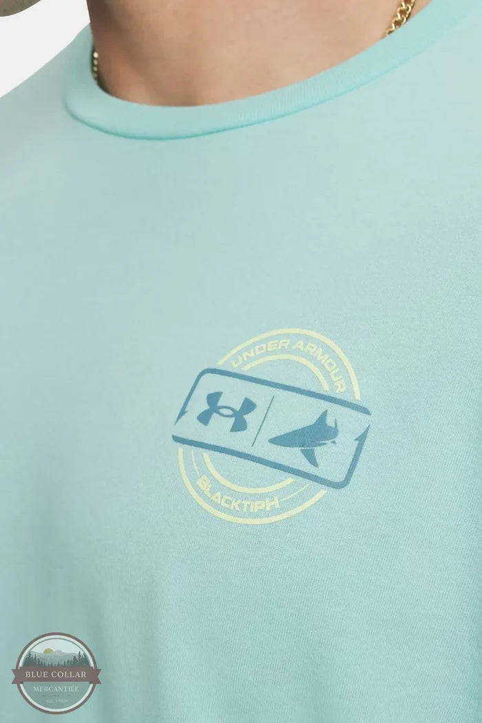 Men's Under Armour 6013088 UA X BlacktipH Fish Species T-Shirt green front close up imprint