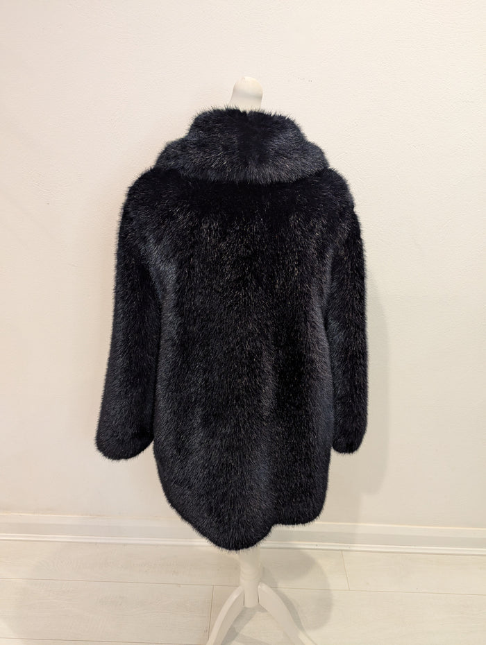 Whistles Navy Fax Fur Coat M