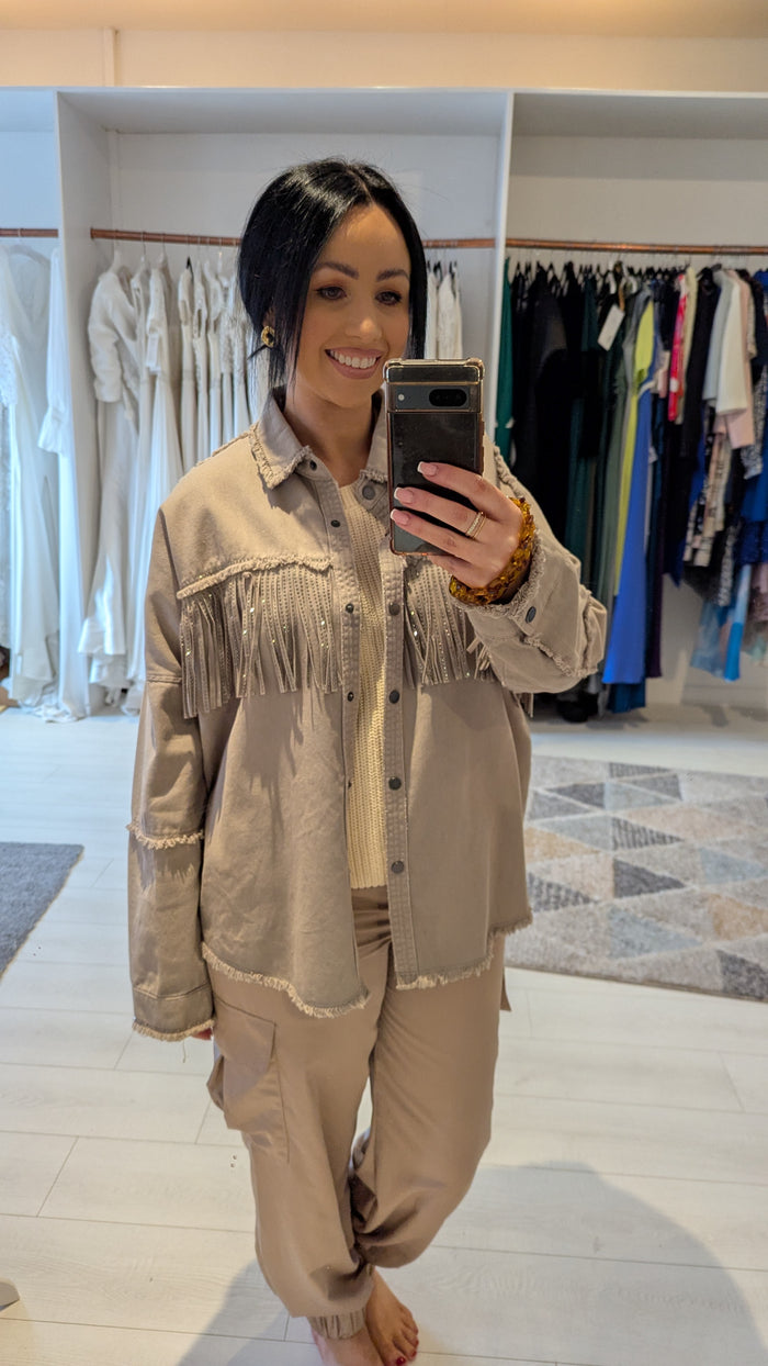 Zara Beige Fringe Jacket M