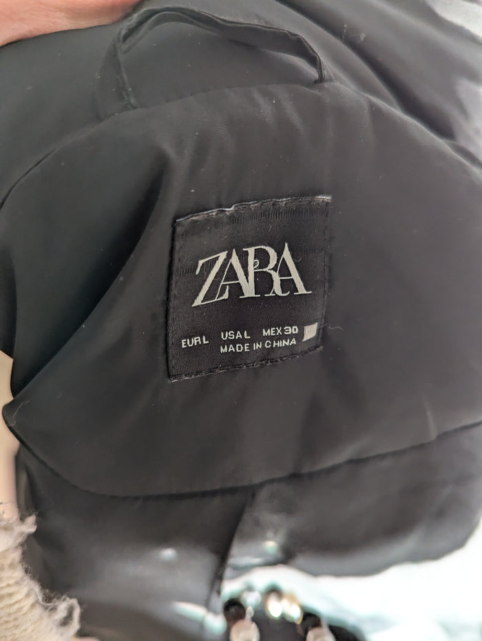 Zara Black Down Filled Puffa Coat L