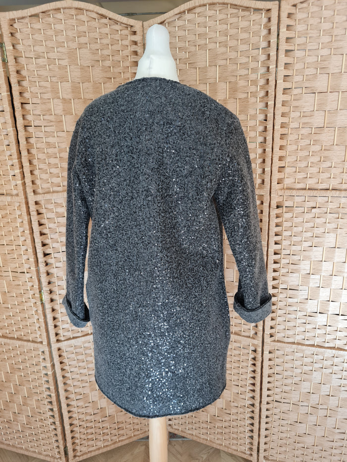 Zara Grey Sequin Coatigan S
