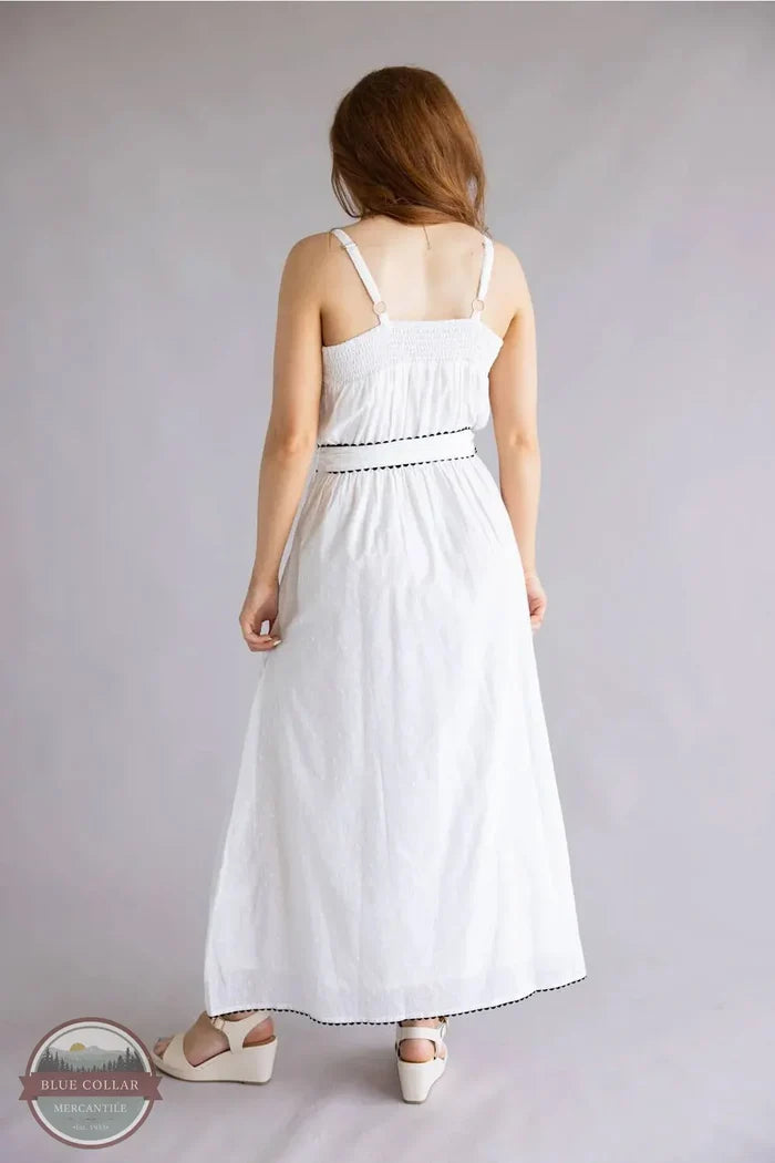 Simply Southern 0126-DRS-RICRAC-WHITE Contrast Ric Rac Tied Dress in White back view