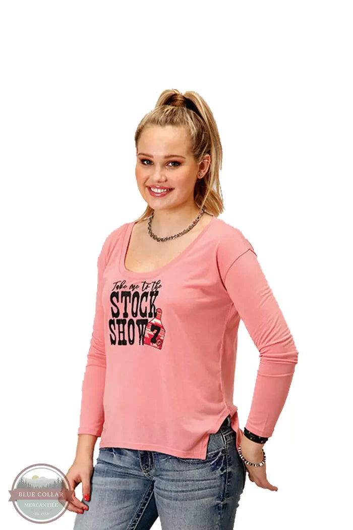 Roper 03-038-0513-6112 PI Stock Show Long Sleeve T-Shirt in Pink Front View