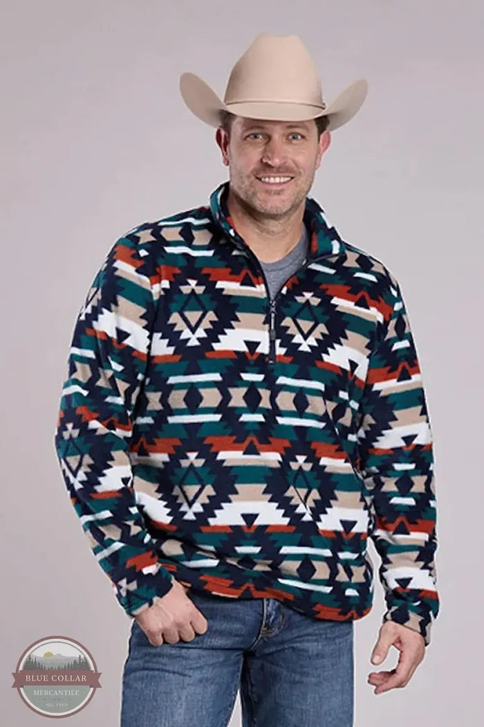 Roper 03-097-0250-6639 AS Polar Fleece Quarter Zip Pullover Jacket in aztec, front