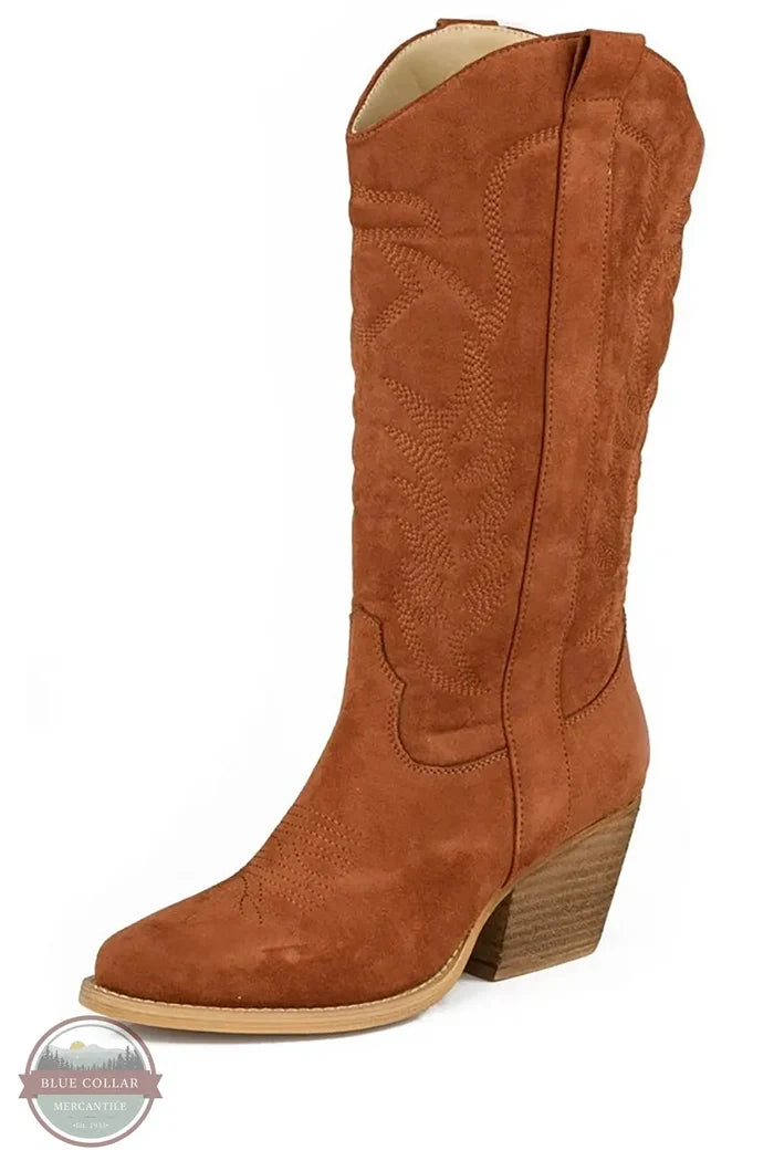 Roper Women's "Tillie" Cognac Faux Leather Western Boots front view