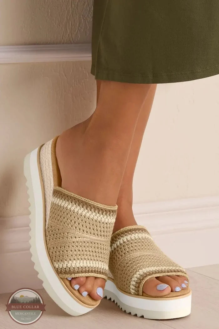 TOMS 10023079 Diana Wedge Mule Sandal in Almond Crochet lifestyle image