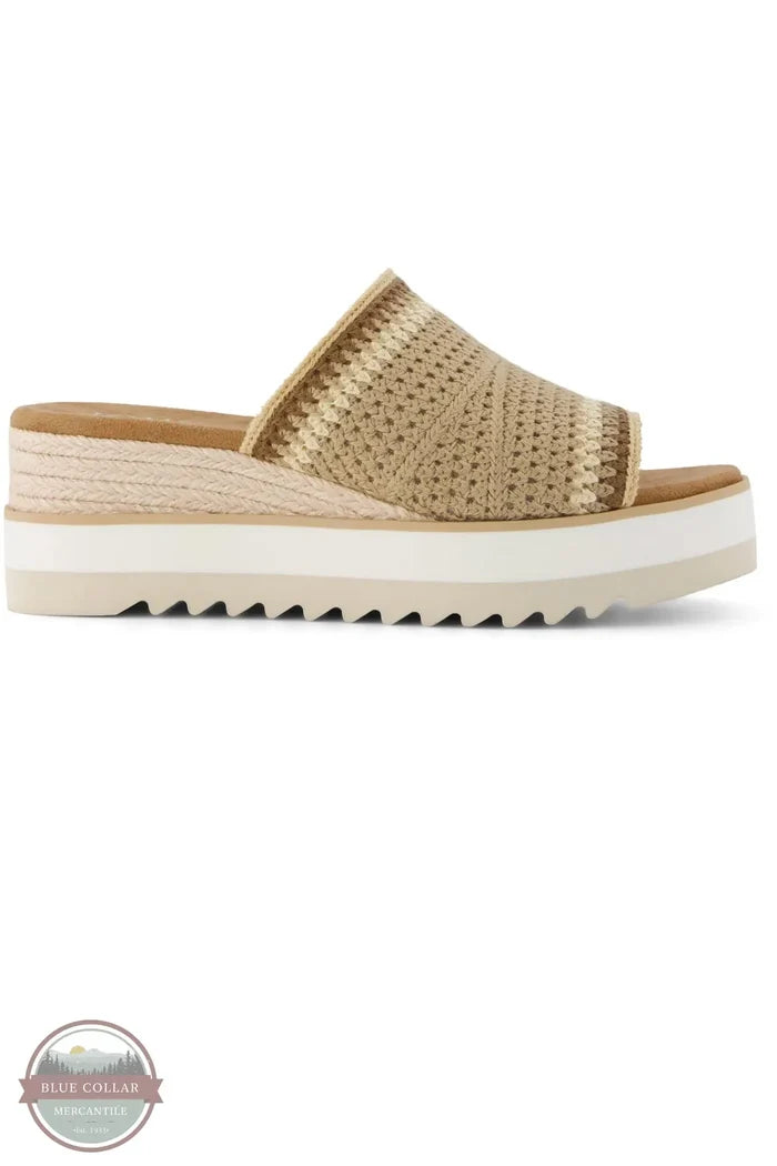 TOMS 10023079 Diana Wedge Mule Sandal in Almond Crochet side view