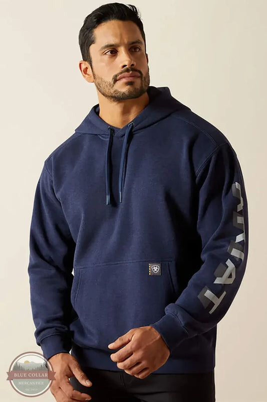 Ariat 10062708 Rebar Lightweight Long Sleeve Logo Hoody in Blue, front