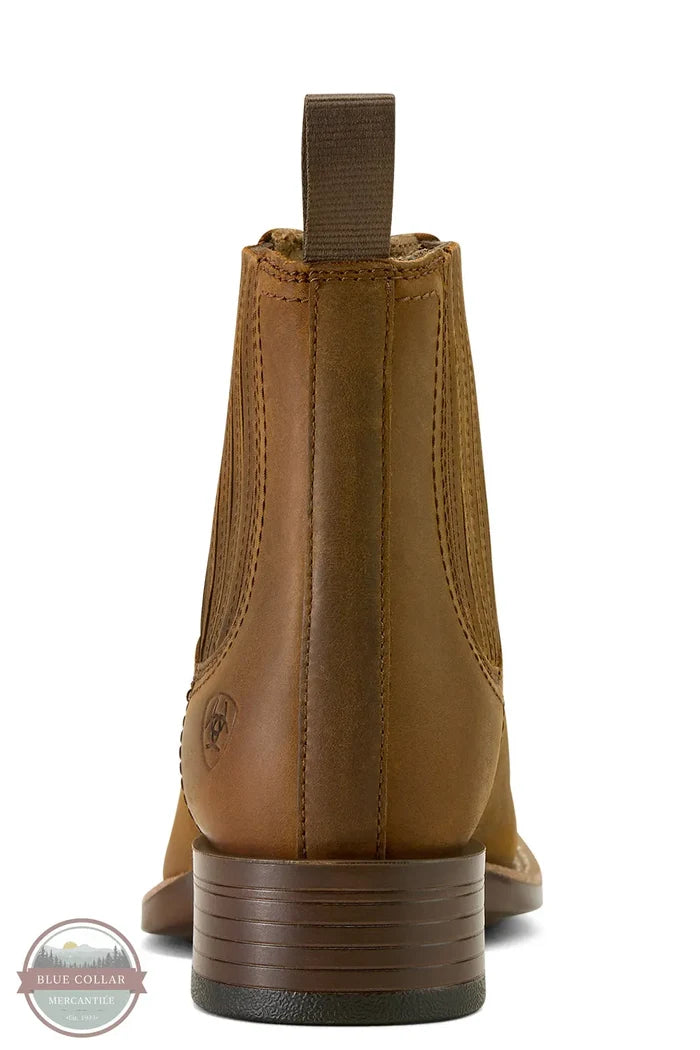Brown leather boot with a visible brand logo on a white background Ariat 10063973 Booker Chelsea Wide Square Toe Western Boot