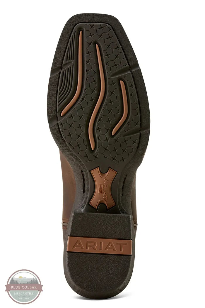 Close-up of a brown Ariat shoe sole on a white background Ariat 10064077 Round Up Narrow Cutter Toe Western Boot
