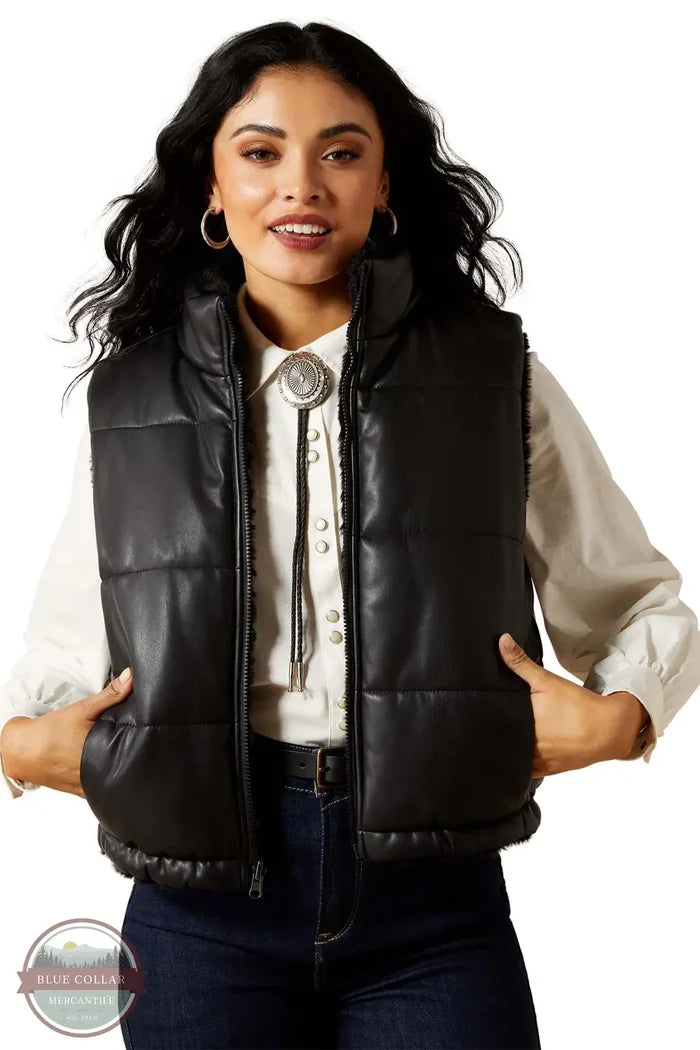 Ariat 10065974 Echo Reversible Black Vest, leather front
