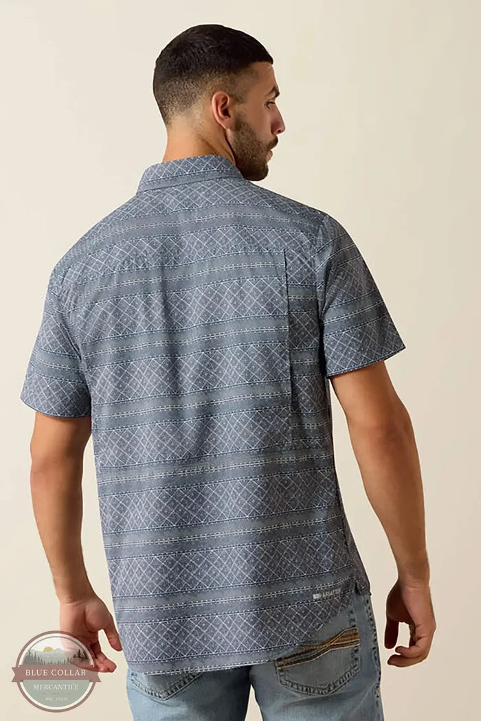 Ariat Men's Printed VentTEK Outbound Fitted Shirt in Dark Denim back view