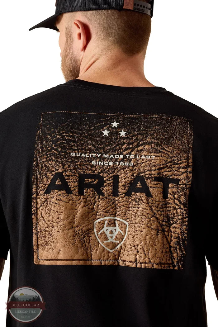 Ariat 10071159 Boot Leather Patch Short Sleeve Tee up close back print image