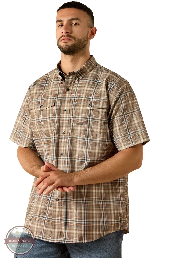 Ariat 10071544 Rebar Made Tough VentTEK DuraStretch Work Shirt in Pinecone front view