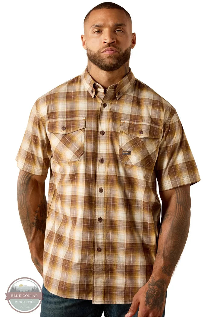 Ariat 10071549 Rebar Made Tough DuraStretch Work Shirt in Wood Thrush Brown front view