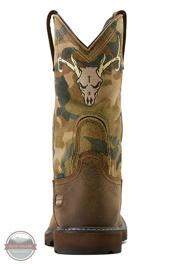 Ariat 10074211 Groundbreaker Antler Waterproof Wide Square Toe Work Boot back heel view