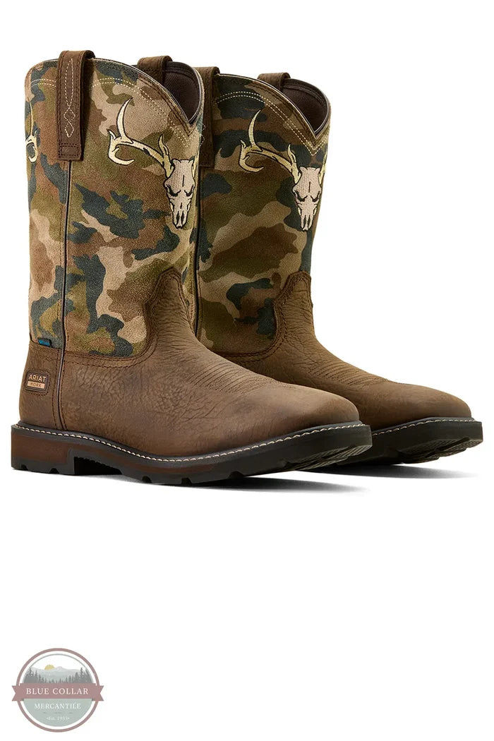 Ariat 10074211 Groundbreaker Antler Waterproof Wide Square Toe Work Boot pair shown together