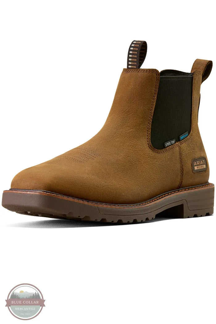 Ariat 10074284 Activator Chelsea Waterproof Steel Tow Work Boot in Rye Brown 3/4 front view