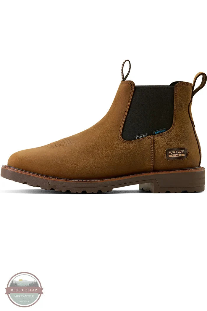 Ariat 10074284 Activator Chelsea Waterproof Steel Tow Work Boot in Rye Brown side view
