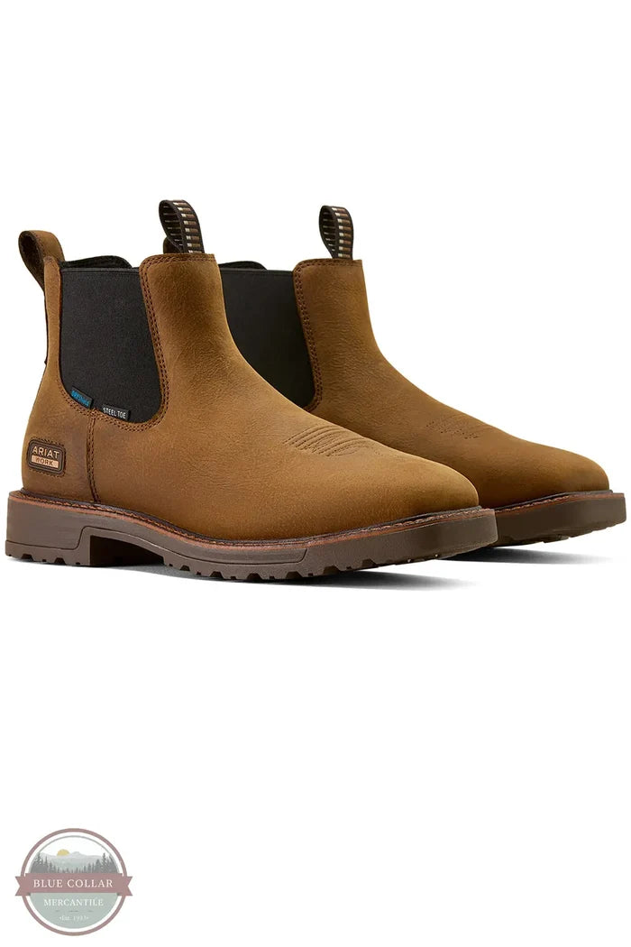 Ariat 10074284 Activator Chelsea Waterproof Steel Tow Work Boot in Rye Brown pair shown together